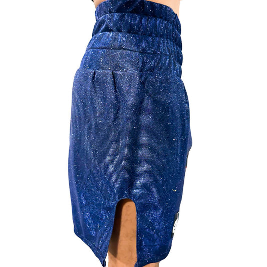 Shimmer Navy Blue Boxing Shorts – High Waist Fightwear