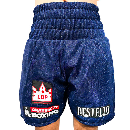 Shimmer Navy Blue Boxing Shorts – High Waist Fightwear