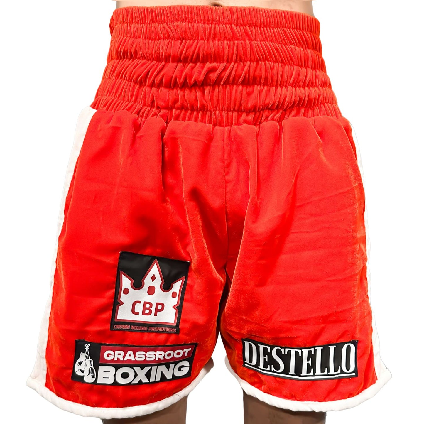 Premium Velvet Boxing Shorts – Orange & White
